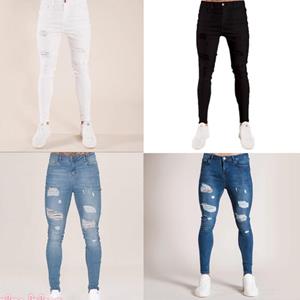 Zhuoneng Clothing Nieuwe herenbroek Witte gescheurde jeans Zwarte slanke jeans met hoge taille voor heren
