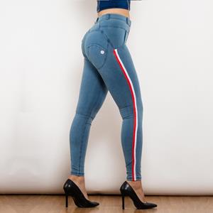 Shascullfites Melody Side Gestreepte Middentaille Skinny Jeans Bum Lift Leggings Vrouw Sexy Push Up Jeans Denim Potlood Broek