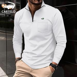 CARTELO 2024 POLO-shirt voor lente en herfst met ritssluiting en sportpoloshirt voor heren in wafelvorm