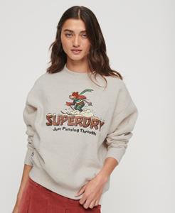 Superdry Vrouwen Travel Postcard Sweatshirt met Ronde Hals en Grafische Print Crème