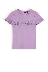 NoNo Meisjes t-shirt rib met ruffel - Kovan - Galaxy lilac