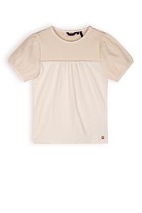 NoNo Meisjes t-shirt met puffy mouw - Karen - Pearled ivoor wit
