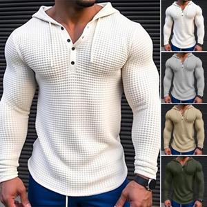 Kaileflf Men Spring Autumn Sweatshirt Top Solid Color Slim Fit Long Sleeve Breathable Casual Pullover Shirt Hooded Top
