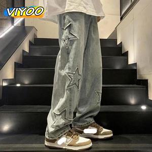VIYOO Vrouwen Heren Y2K kleding Star Baggy Jeans Amerikaanse stijl High Street Borduurwerk Broek Koreaanse mode kleding dweilbroek voor mannen
