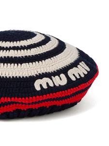 Miu Miu logo-appliqué crochet beret - Zwart