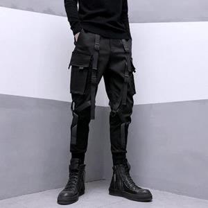 Big Thumb 2024 Spring Men Black Cargo Pants Men Ribbon Pocket Trousers Male Japanese Streetwear Hip Hop Harajuku Fashion Harem Pants