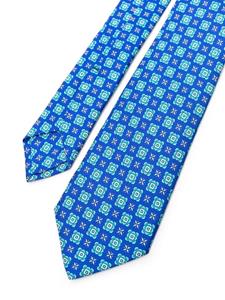 Kiton geometric-pattern silk tie - Blauw