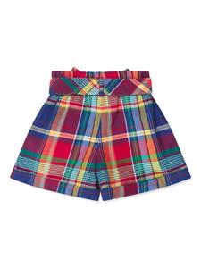 Ralph Lauren Kids Madras katoenen shorts met gestrikte taille - Blauw