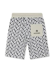 Aigner Kids monogram-pattern cotton track shorts - Wit