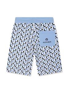 Aigner Kids monogram-pattern cotton track shorts - Blauw