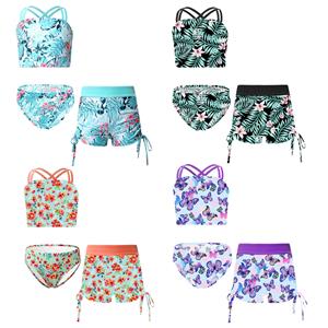Manyakai Bikini met shorts Set voor meisjes Tankini-top Hotpants Zwemshorts 3-delig Hawaï-badpak Cross-over sport-bh Bikinibroekjes