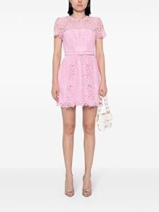 Self-Portrait guipure-lace belted mini dress - Roze