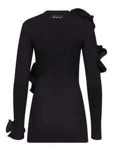AREA Mini-jurk met ruches en bloemapplicatie - Zwart