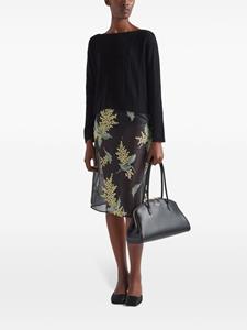 Prada floral-embroidered midi skirt - Zwart