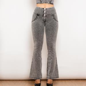 Shascullfites Melody Grey Flared Lift Jegging Button Up Jeans Butt Lift Hoge Taille Flare Jeans Vrouwen Vormgeven Jeans