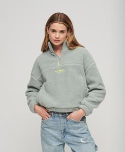 Superdry Vrouwen Teddy Sweatshirt van Borgstof met Borduursel en Halflange Rits Groen