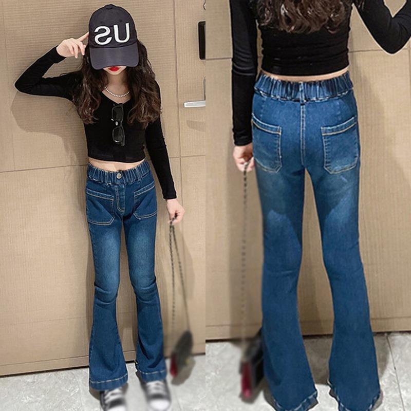 Sunshine kids clothing Koreaanse stijl kinderen meisjes jeans uitlopende broek hoge taille stretch jeans