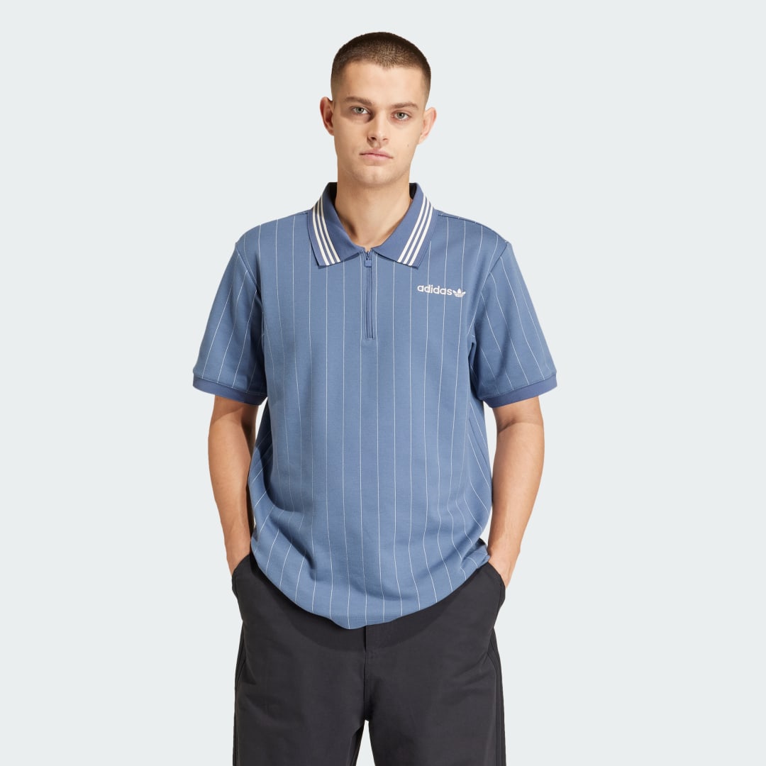 Adidas Originals Premium Zip Polo Shirt, Blue