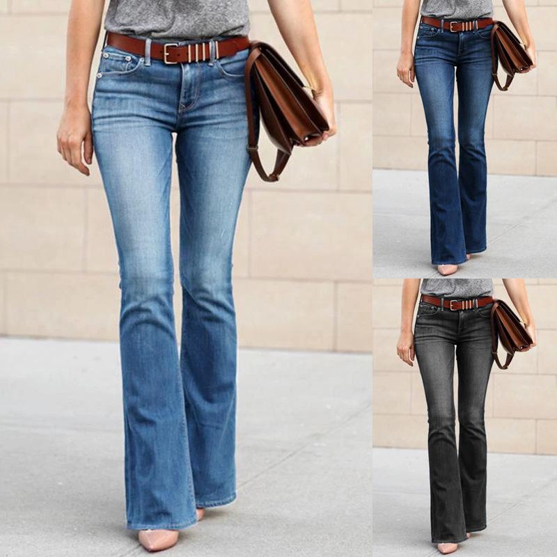 Living Mall None Jeans Slim Women Ankle-Length Pants Solid Thin Denim Sporty Cotton All-Season Flared