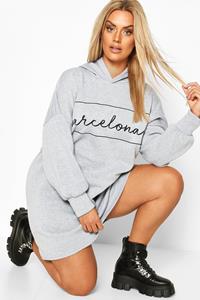 Boohoo Plus Oversized Barcelona Sweatshirt Jurk, Grijs