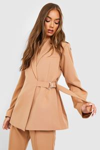 Boohoo Getailleerde Blazer Met Zijstrikjes, Camel