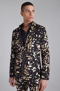 Boohoo Slim Fit Blad Print Blazer, Black