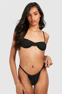 Boohoo Tall Ruched Cup Detail Bikini Set, Black