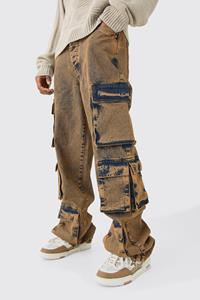 Boohoo Tall Baggy Fit Acid Wash Cargo Jeans, Antique Wash