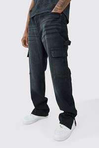Boohoo Tall Cargo Jeans Met Split En Rechte Pijpen, Washed Black