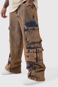 Boohoo Plus Baggy Fit Acid Wash Cargo Jeans, Antique Wash