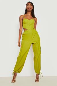 Boohoo Cargo Broek Met Enkelstrikjes, Chartreuse