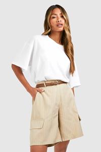 Boohoo Pinstripe Cargo Jort Culottes, Ecru