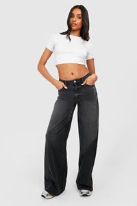 Boohoo Tall The Wide Leg Jean, Washed Black