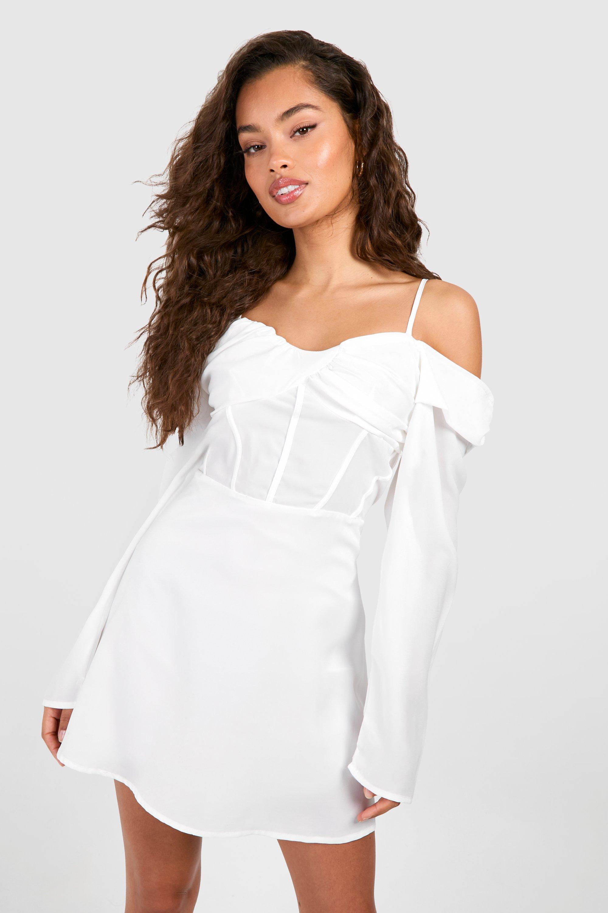 Boohoo Satin Corset Detail Mini Dress, White