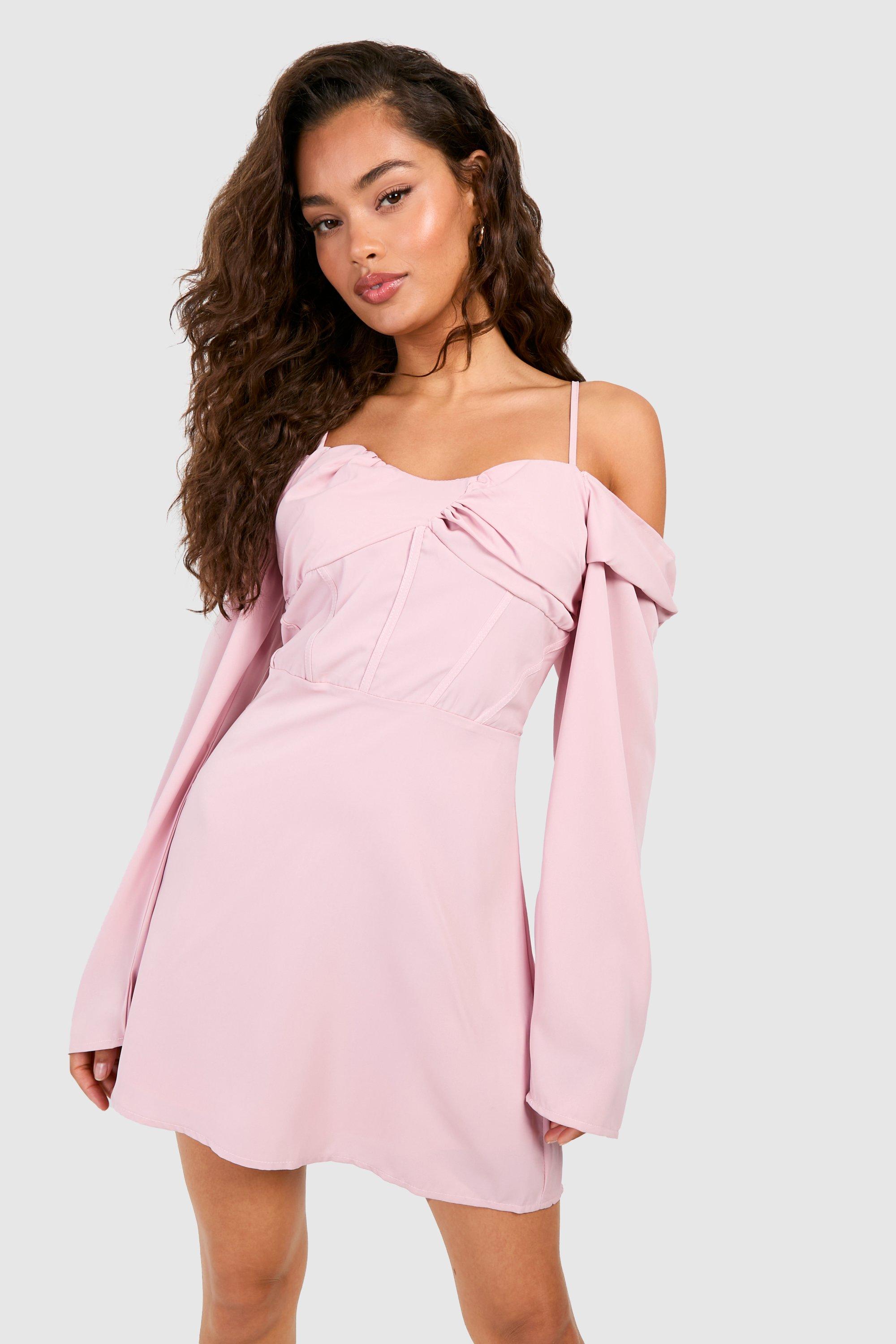 Boohoo Satin Corset Detail Mini Dress, Baby Pink