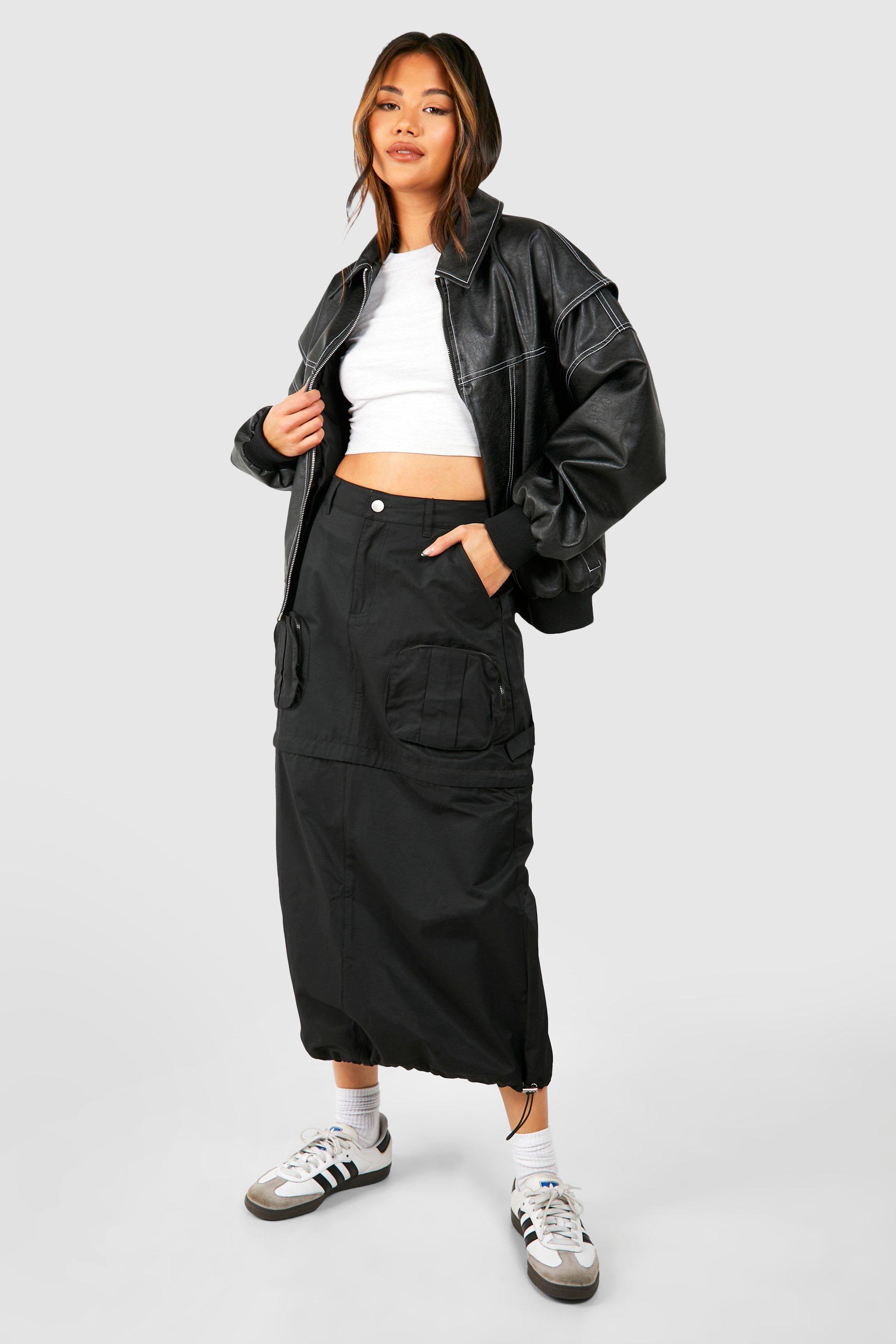 Boohoo 2 In 1 Zip Detail Cargo Maxi Skirt, Black