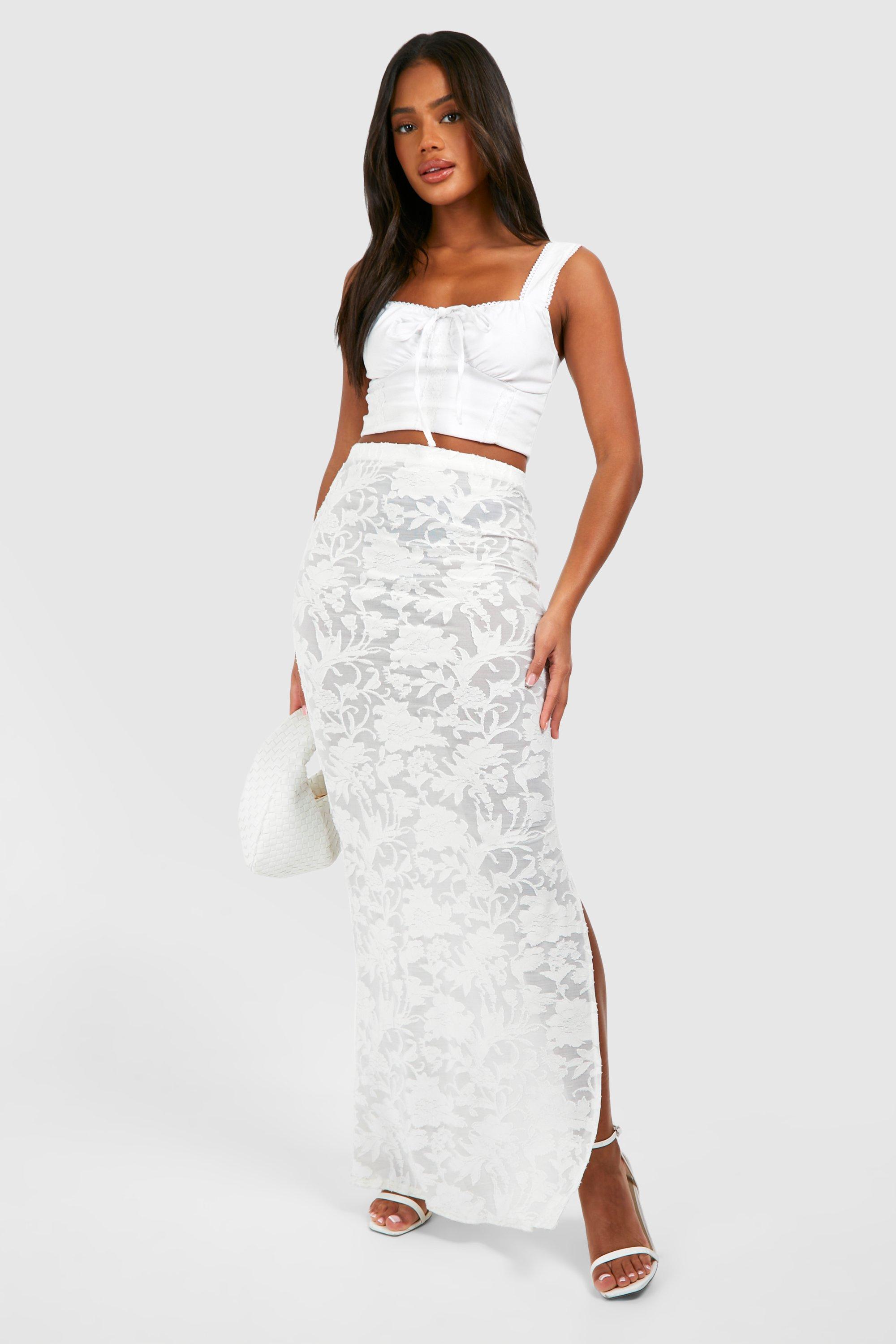 Boohoo Lace Maxi Skirt, White