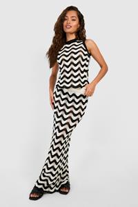 Boohoo Zig Zag Crochet Knitted Maxi Skirt, Black