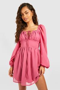 Boohoo Chiffon Milkmaid Mini Dress, Pink