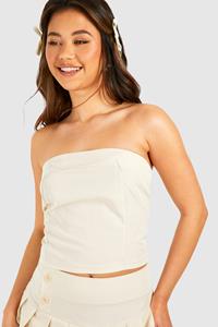 Boohoo Pinstripe Seam Detail Bandeau, Sand