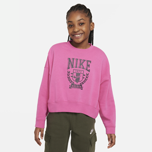 Nike Sportswear oversized sweatshirt van fleece met ronde hals voor meisjes - Rood