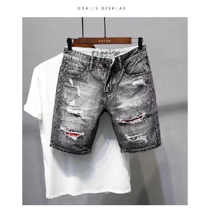 PC31NQ Denim Shorts Men's Fashionable Summer Outdoor Wear Fashionable Korean Style Ripped Five-Point Sports All-Match Loose Straight Casual