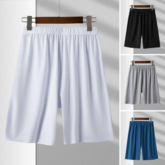 Tianhangyuan Men Pajama Shorts Homewear Shorts Elastic Waist Pleated Wide Leg Loose Soft Breathable Deep Crotch Thin Knee Length Casual Shorts
