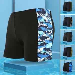 Kaileflf Inner Drawstring Mid-rise Swimming Trunks with Lining Streamlined Design Elastic Waistband Men Shark Print Stitching Swim Shorts Beachwear
