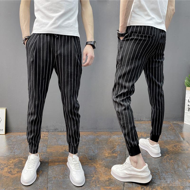 Mille Summer Men's Thin Vertical Strip Elastic Waist Casual Pants