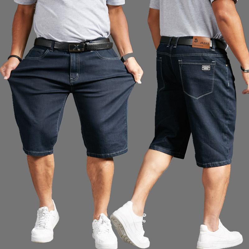 Zhuoneng Clothing Summer Thin Section Loose Large Size Denim Shorts Men's High Waist Elastic Large Size Five Horse Trousers