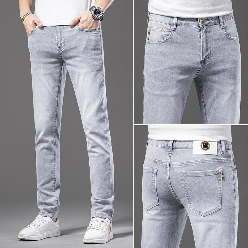 BAOUXJGD Youth Jeans Men's Spring Korean Fashion Brand Fashion Slim Fit Small Straight Casual Pants Elastic