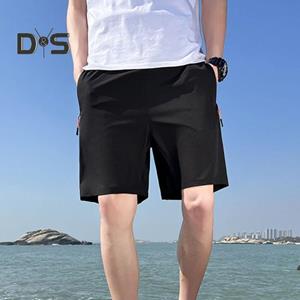 DYS Men Clothing Men Sport Shorts Solid Color Straight Elastic Waist Casual Daily Wear Zipper Pockets Retro Thin Above Knee Length Summer Shorts Men Clothes