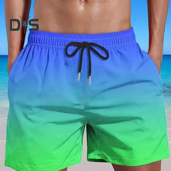 DYS Men Clothing Men Summer Quick-Dry Beach Shorts Elastic Drawstring Waist Fitness Shorts Gradient Color Wide Leg Shorts with Pockets Streetwear