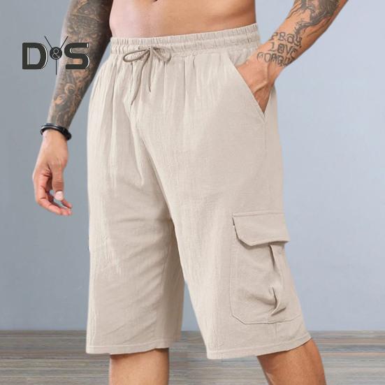 DYS Men Clothing Men Summer Cargo Shorts Elastic Waist Drawstring Casual Shorts Solid Color Casual Shorts with Multi Pockets Running Shorts Streetwear